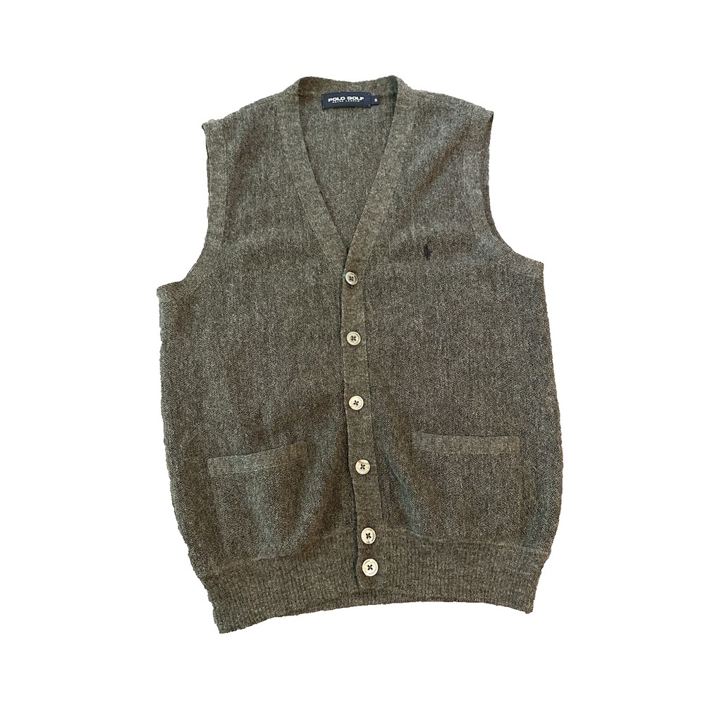 Polo Ralph Lauren Wool Sweater Vest Mens S Gray Cardigan Grandpacore Y2K Pony